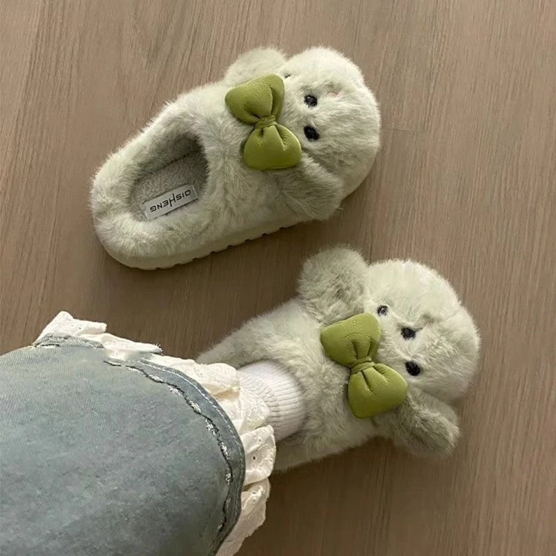 软萌小狗加绒保暖棉拖鞋女2025秋冬新款百搭防滑厚底毛毛棉拖鞋潮