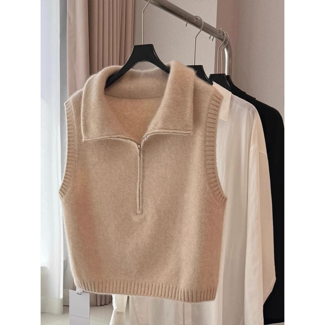 巨好搭！真心好看！老钱风高领半拉链马甲女秋百搭叠穿翻领针织背心