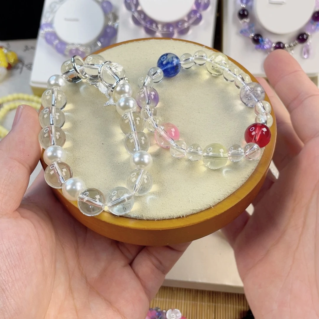 水晶手串银S800镀金镶嵌