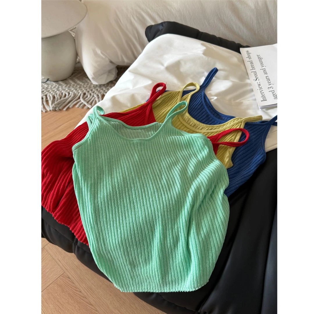 【一四六Yisiliu】小个子圆领坑条针织亚麻吊带百搭叠穿四色背心