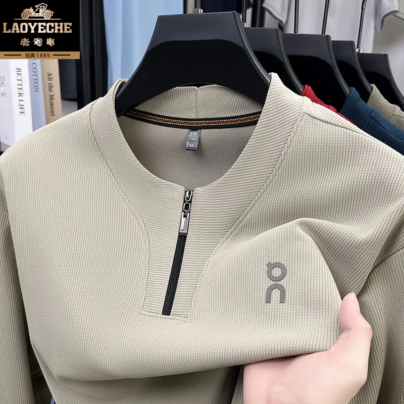 老爷车男士秋季长袖polo衫中年人百搭商务休闲翻领t恤上衣8009