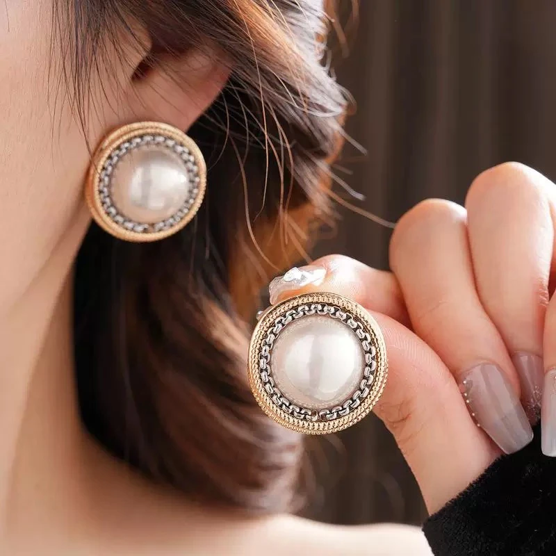 铜合金耳饰 【8828】复古圆形撞色耳钉轻奢高级感宫廷风耳环耳饰女