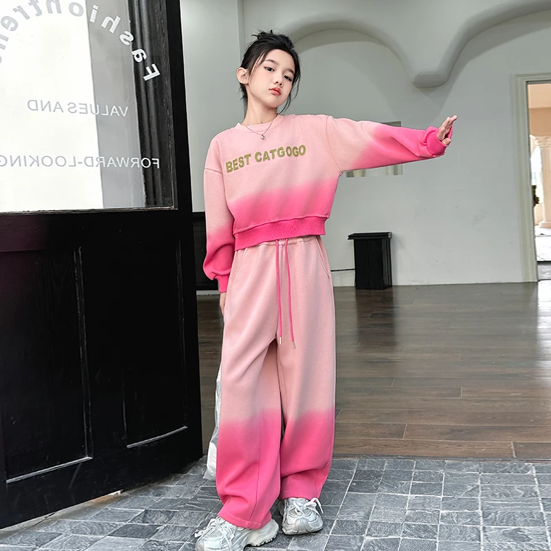 女童运动套装秋冬2025新款洋气时髦多巴胺穿搭中大童加绒卫衣套装