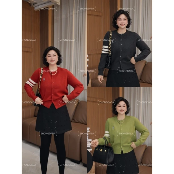 ZHONG大大【】秋冬新款圆领宽松百搭针织开衫毛衣12296