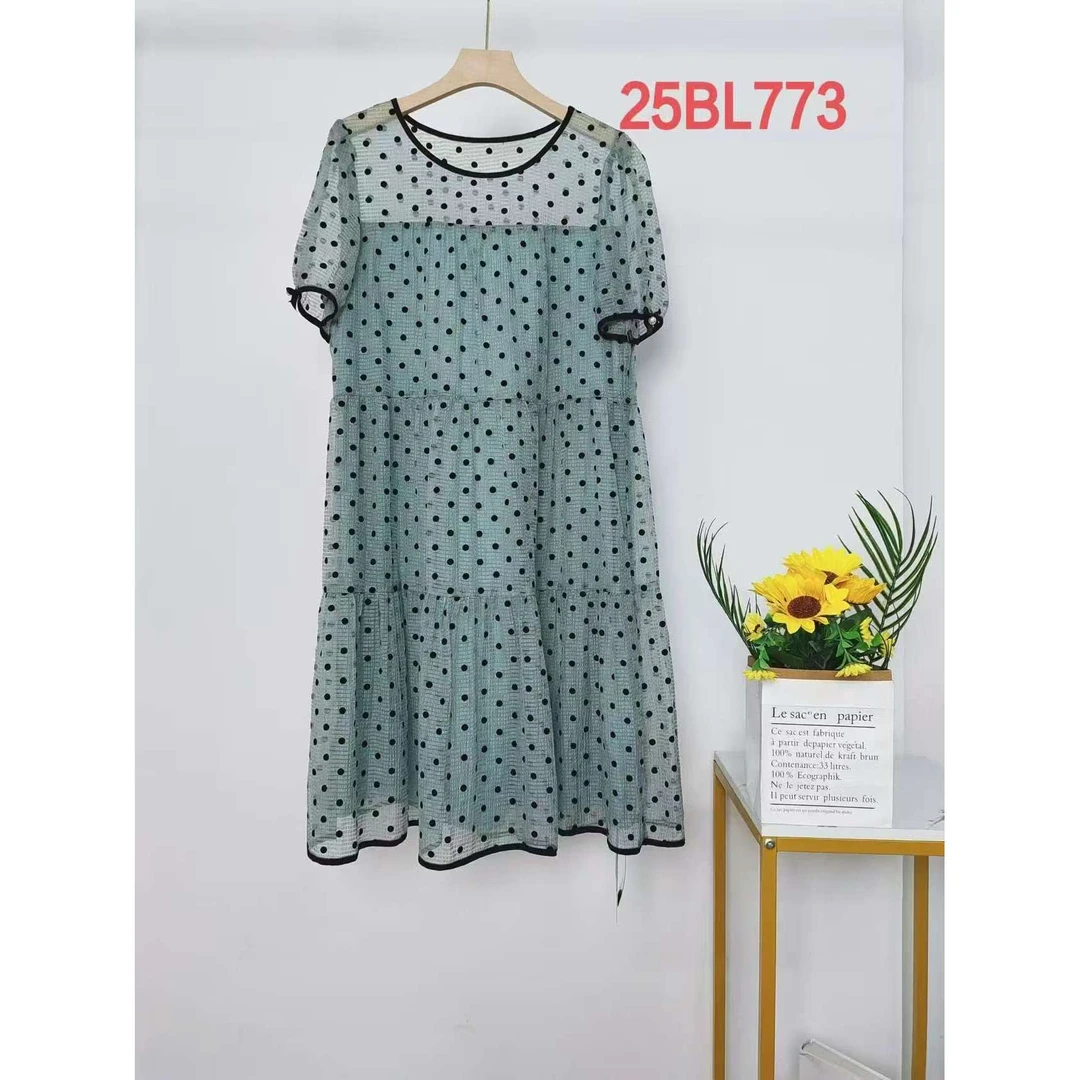 波点连衣裙女夏季新款气质轻薄a字裙大码遮肚显瘦裙子L773