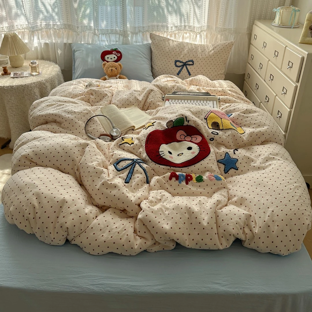 春夏新款A类水洗棉床上用品四件套床单被套学生宿舍三件套4