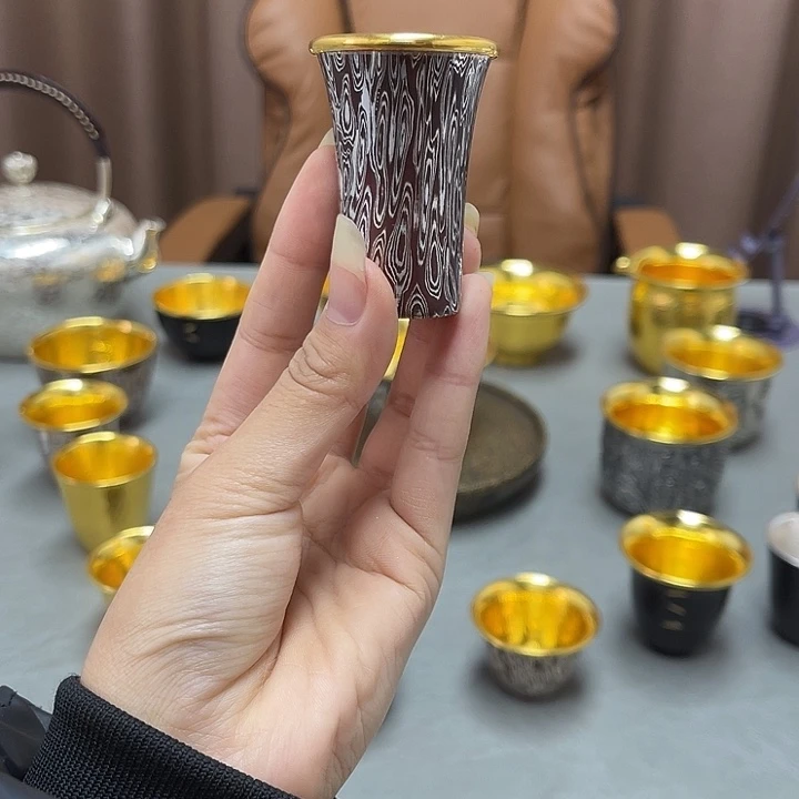 李小鹤银木纹金足金1克酒杯15毫升