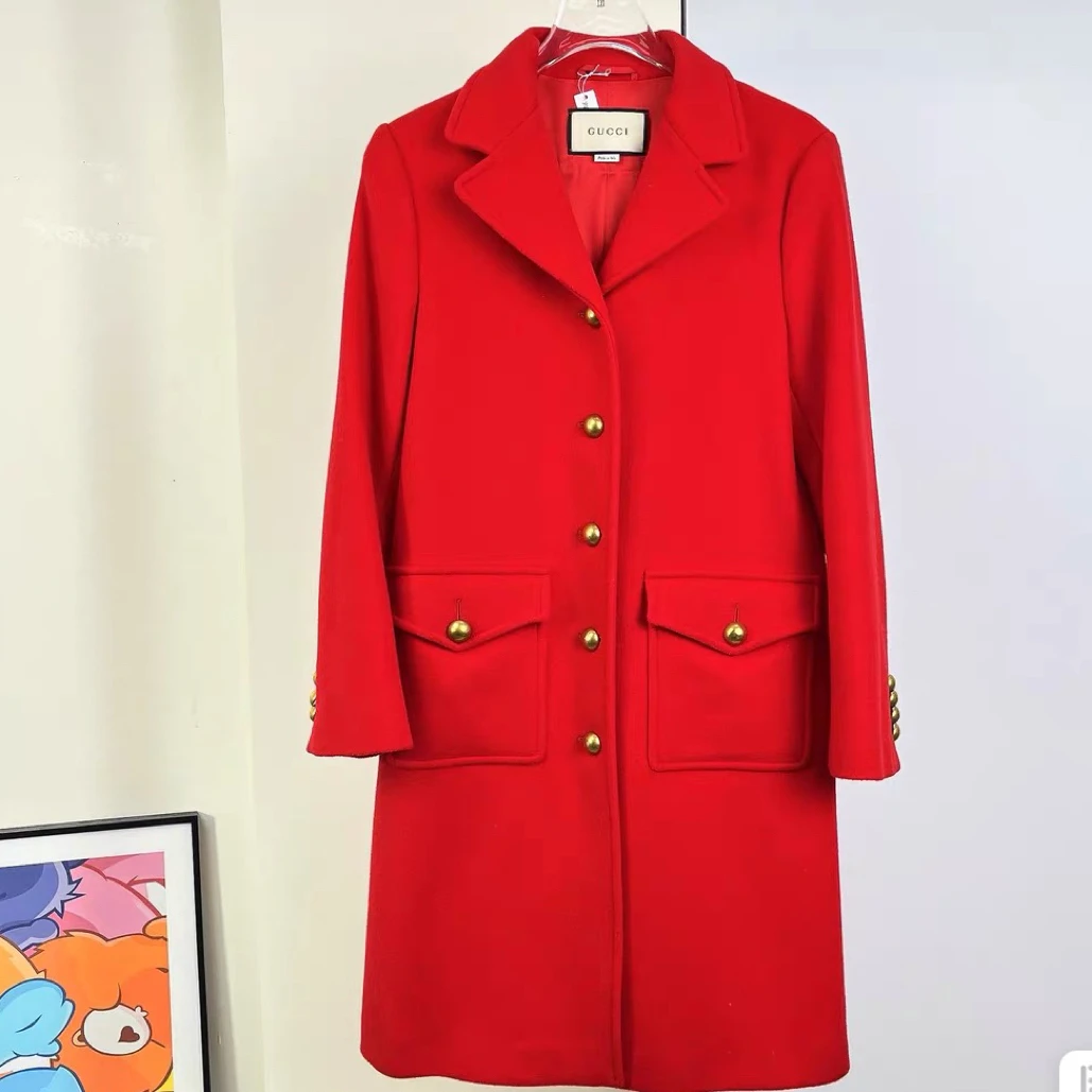 99新 GUCCI/古驰 红色大衣外套/38码/A04875