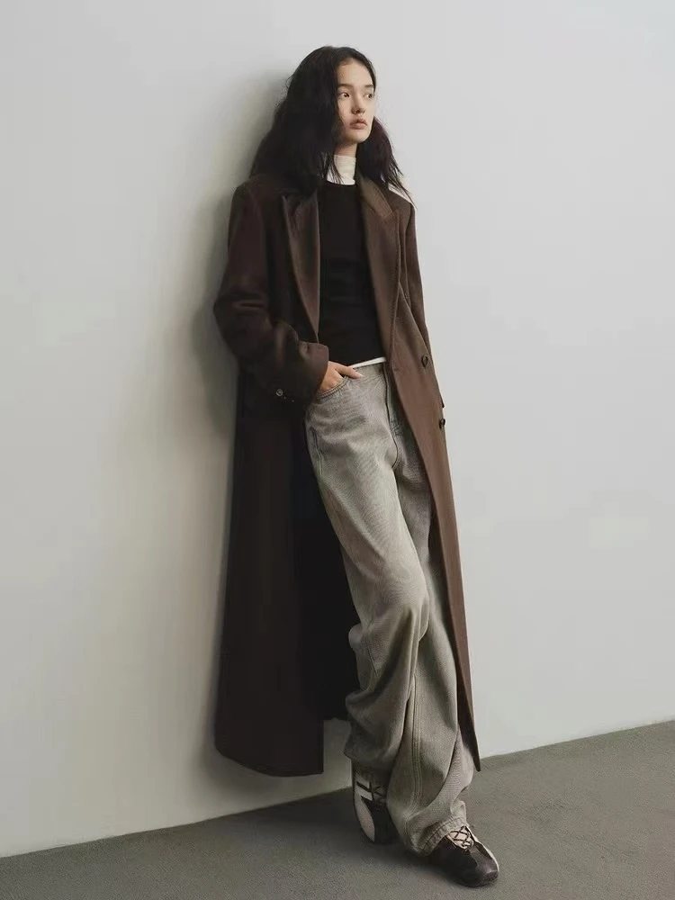 24031经典高品质双排扣长款羊驼毛大衣大衣外套