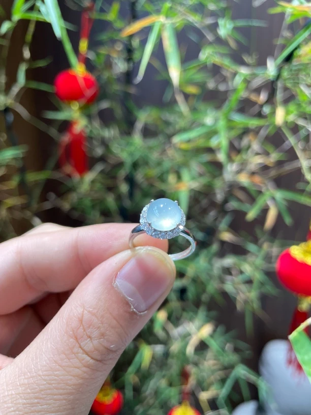 天然翡翠a货白冰戒指