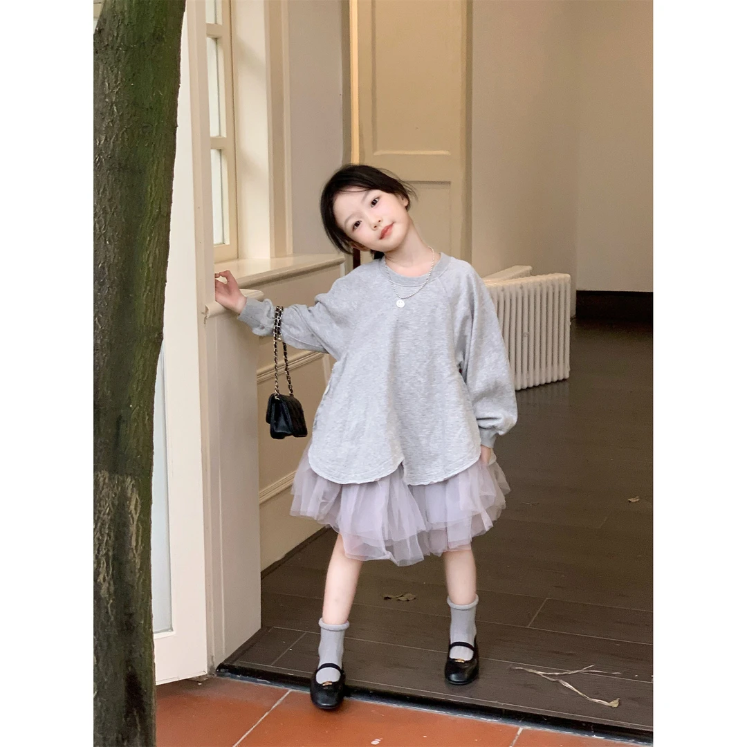 Bmy2025at 女童秋季新款韩版洋气卫衣连衣裙气质拼接款公主裙