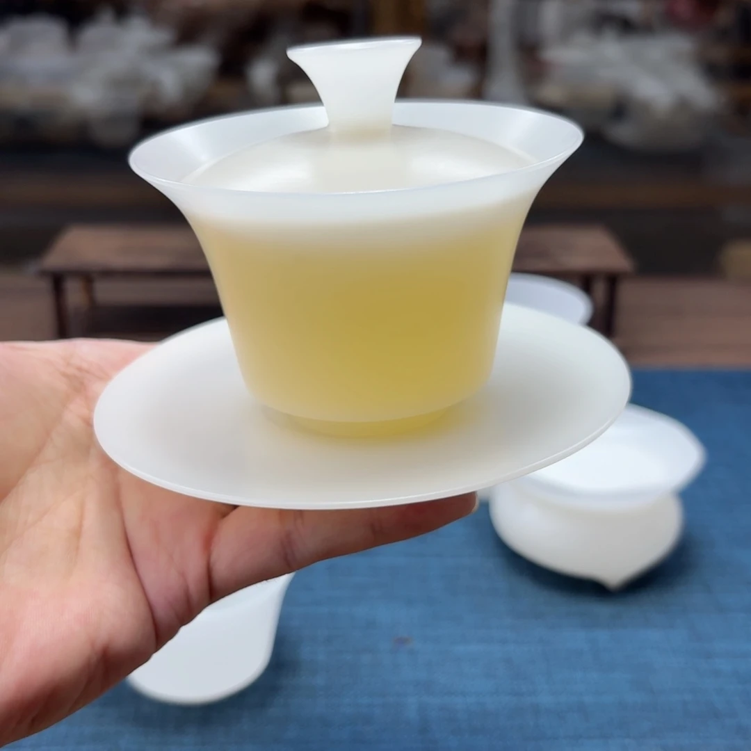 薄胎素烧璞玉冰种玉瓷茶具