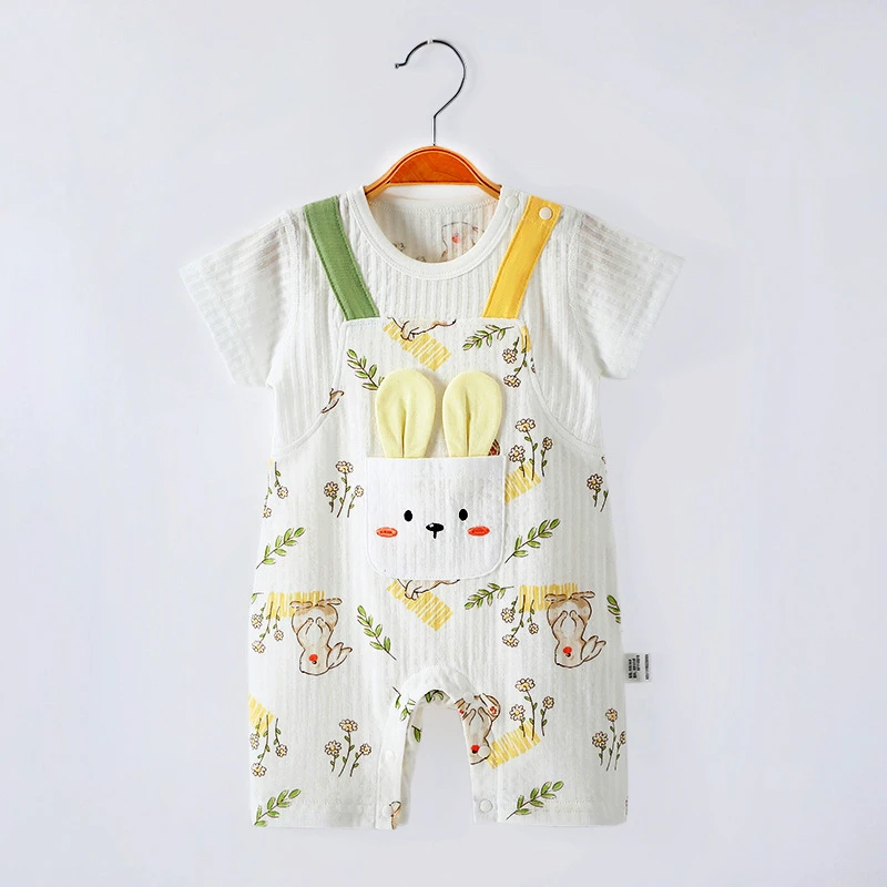 婴儿短袖连体衣夏装纯棉夏季外出女宝宝哈衣新生儿薄款半袖爬爬服