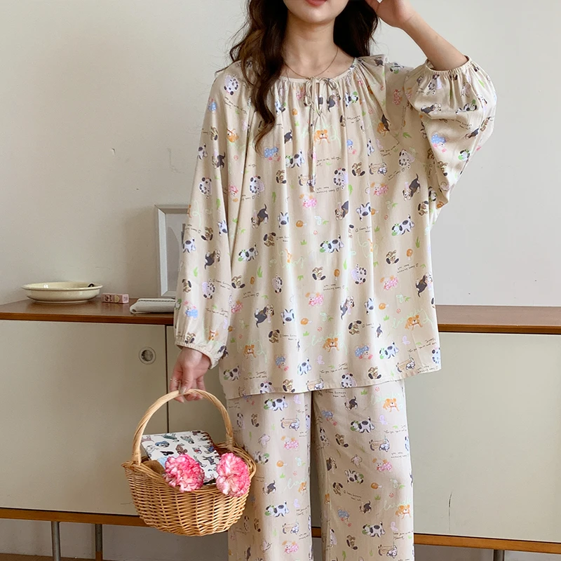 睡衣女套装棉绸套头睡衣慵懒风空调服家居服