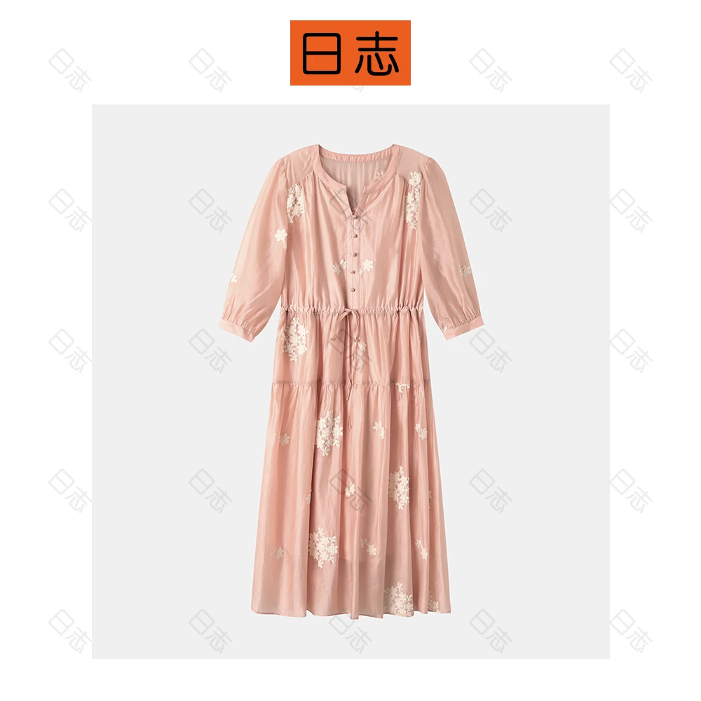 PIPO【现】【雪绒花】【含莱赛尔】气质时尚夏季法式绣花连衣裙DDS2L138