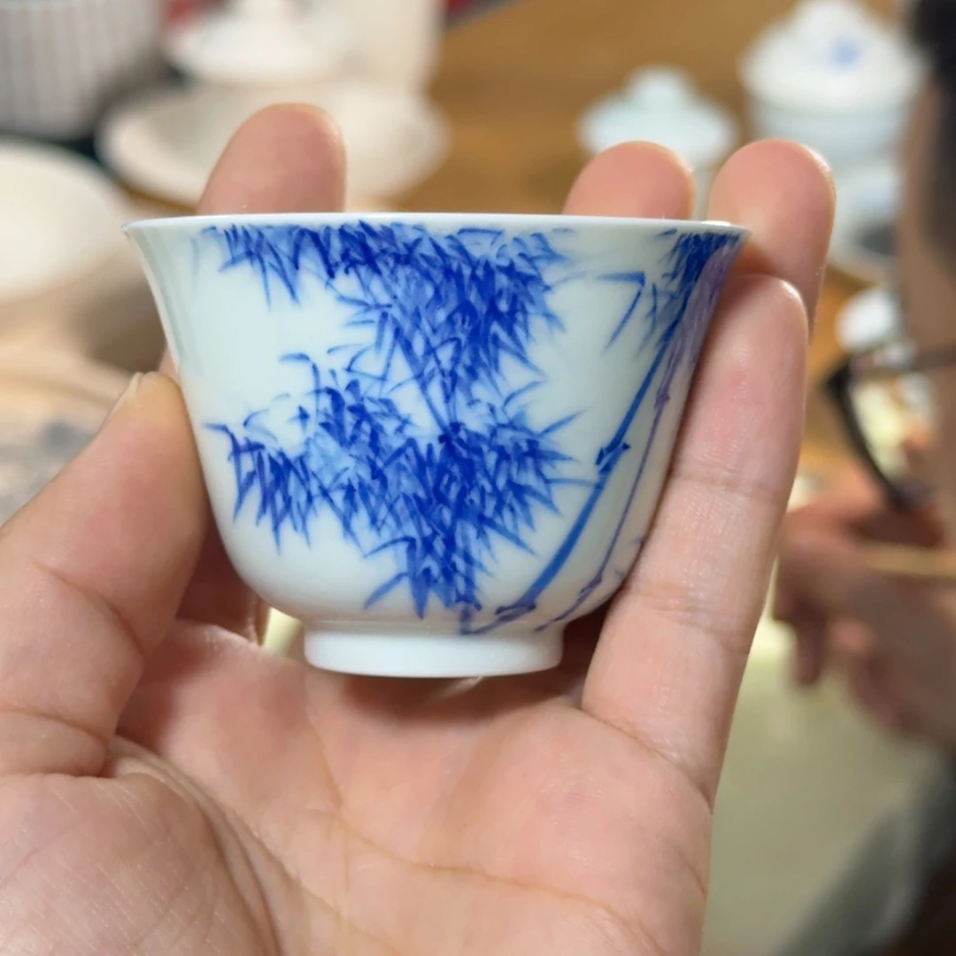 陶摆件青花节节高品茗杯