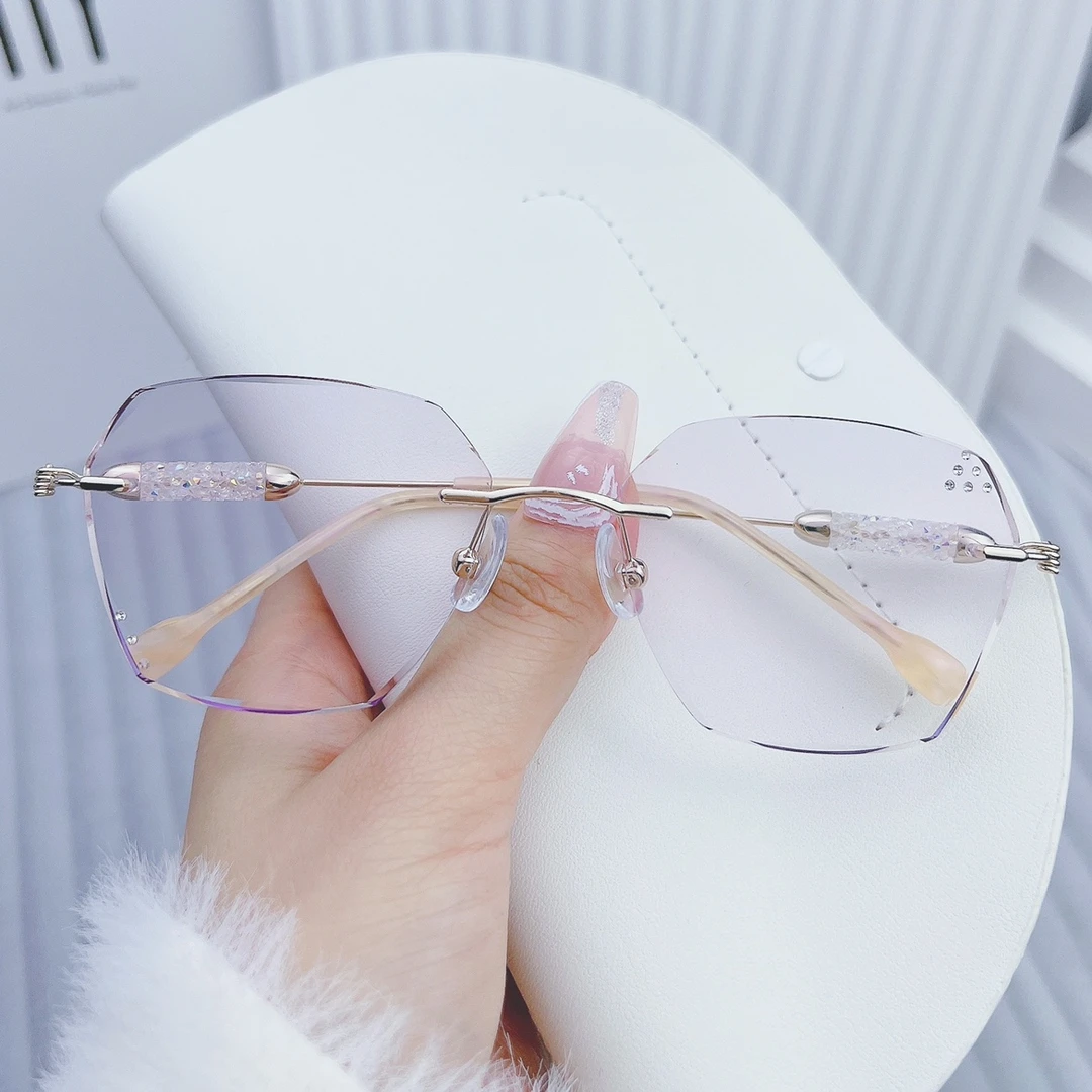 白月光满天星无框眼镜女近视可配有度数无边框超轻变色平光防蓝光