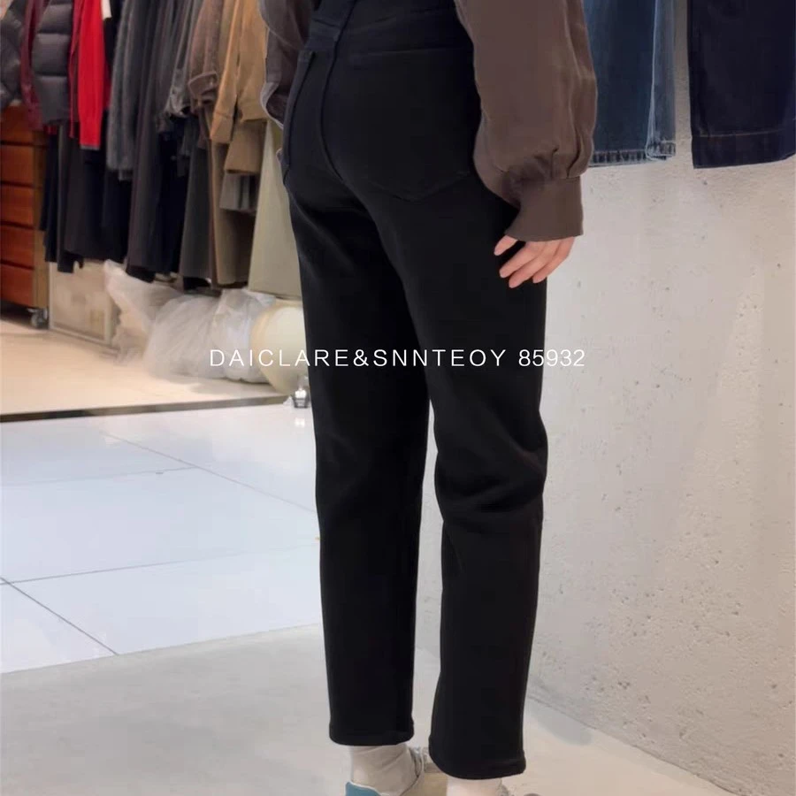 森调85932黑色特绒修身九分烟管裤牛仔裤