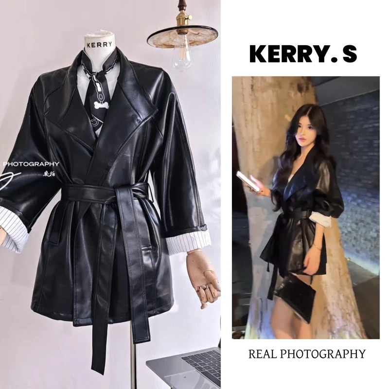 【中古财阀】2025新款法式宽松百搭时尚皮衣外套轻熟风显瘦风衣