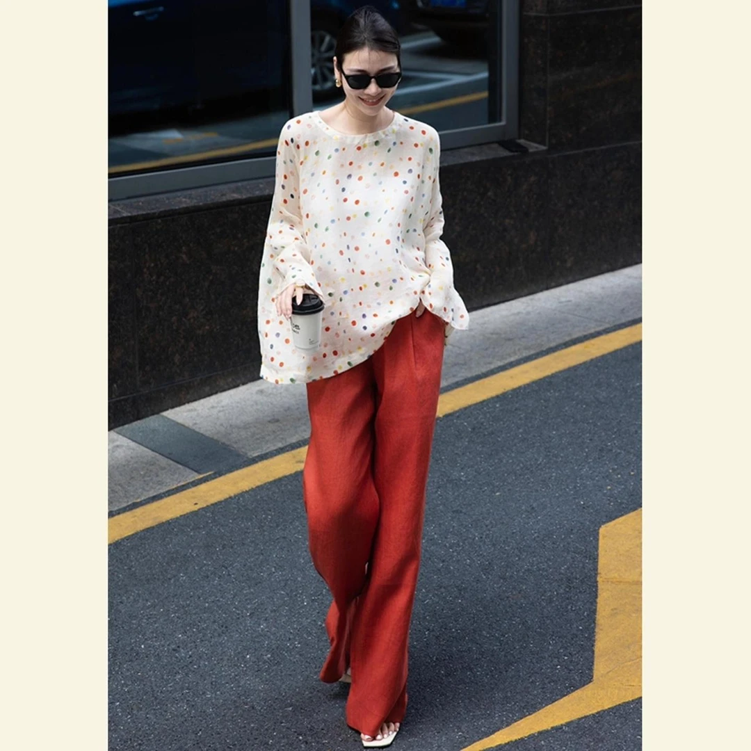 气质高级感小香风漂亮大方得体波点上衣阔腿裤套装女2025夏季新款