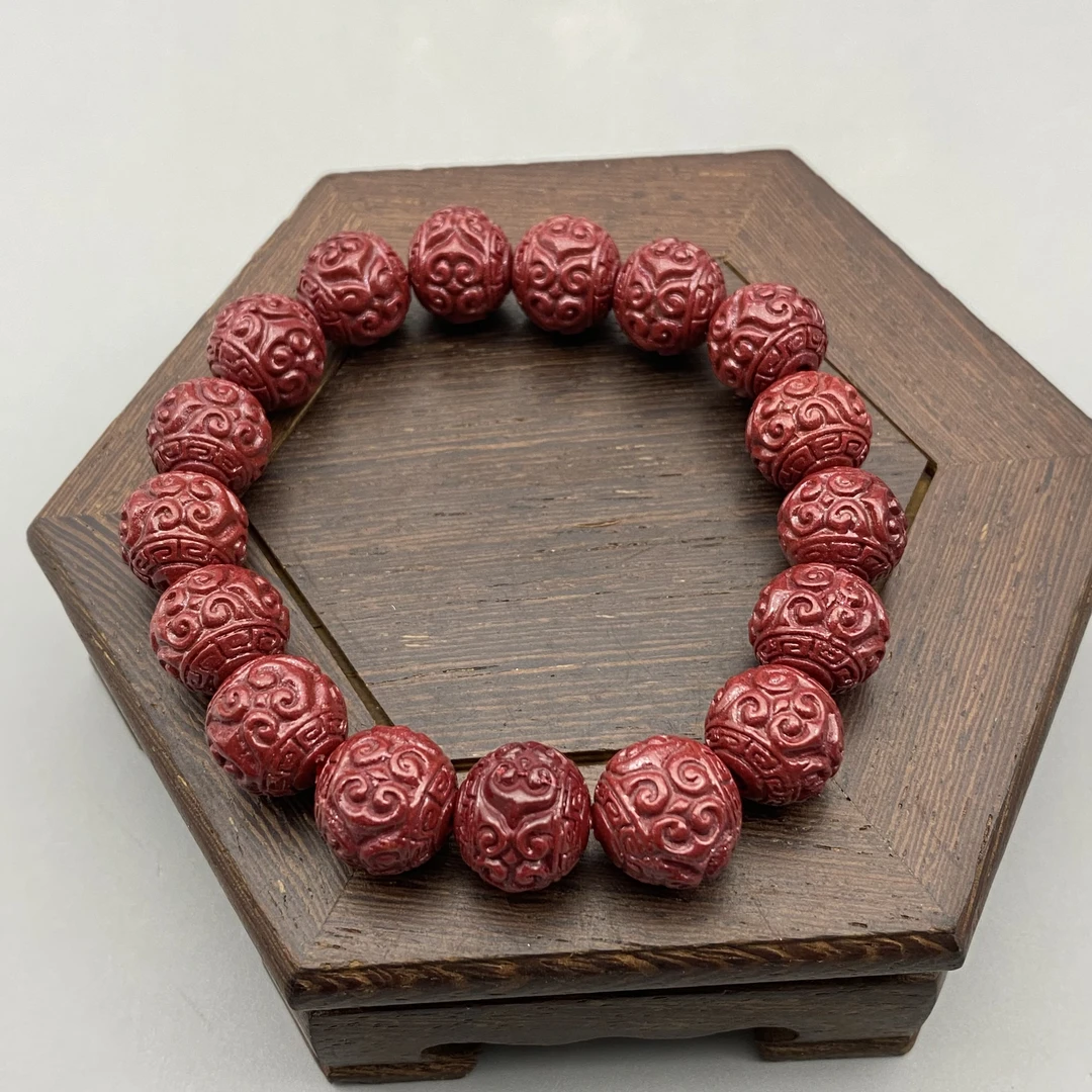 含辰砂工艺品XZ031-经典雕刻祥云手串13mm++