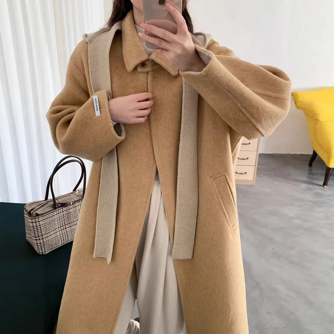 网红爆款2025秋秋冬新款双面羊毛大衣韩版宽松气质毛呢外套