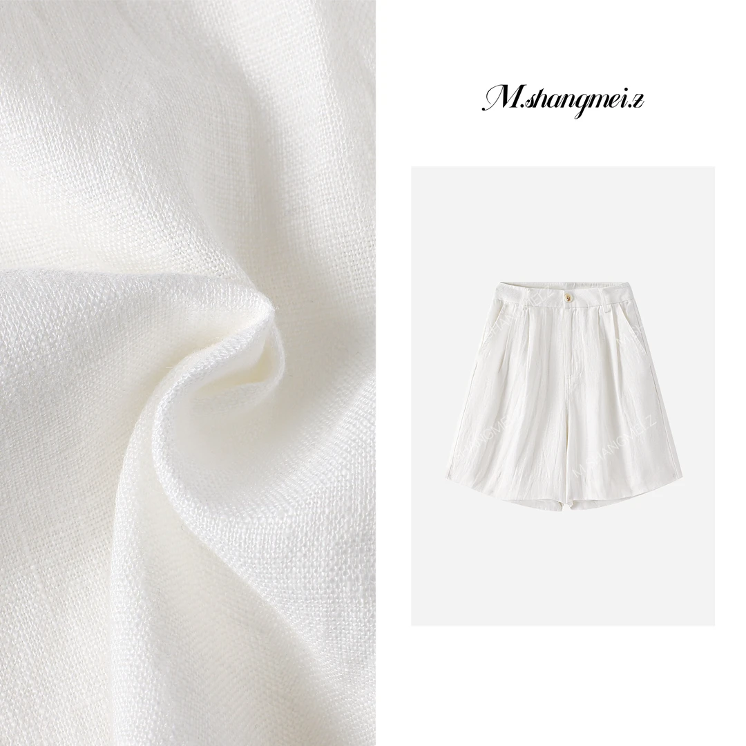 M.SHANGMEI.Z/沐熙【满分裤】美大哥老钱透气直筒白色短裤X072723