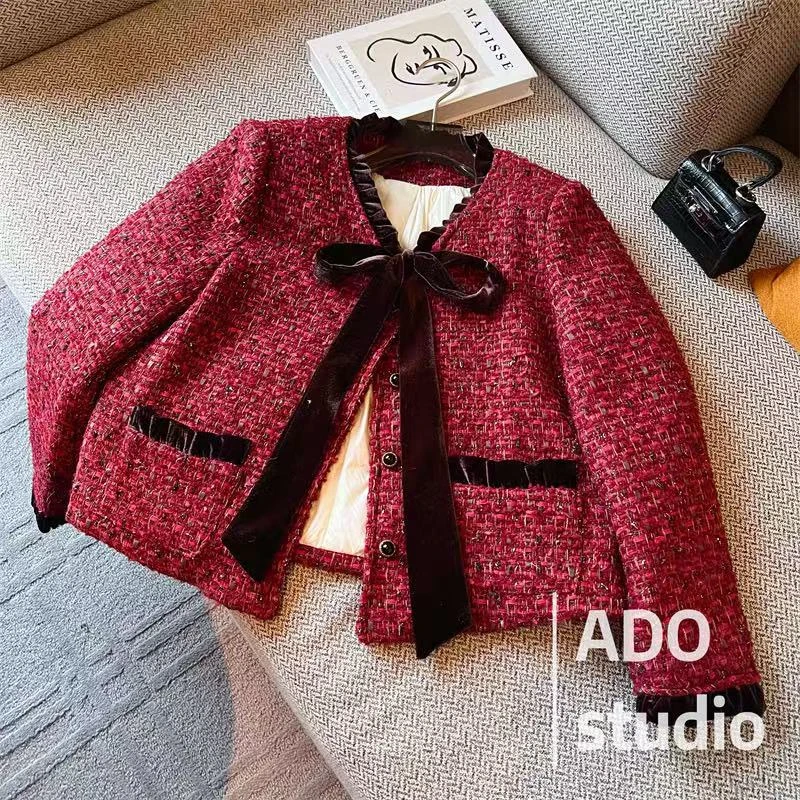 名媛小香羽绒外套小香风气质洋气时尚红色加厚韩版冬季甜美加绒