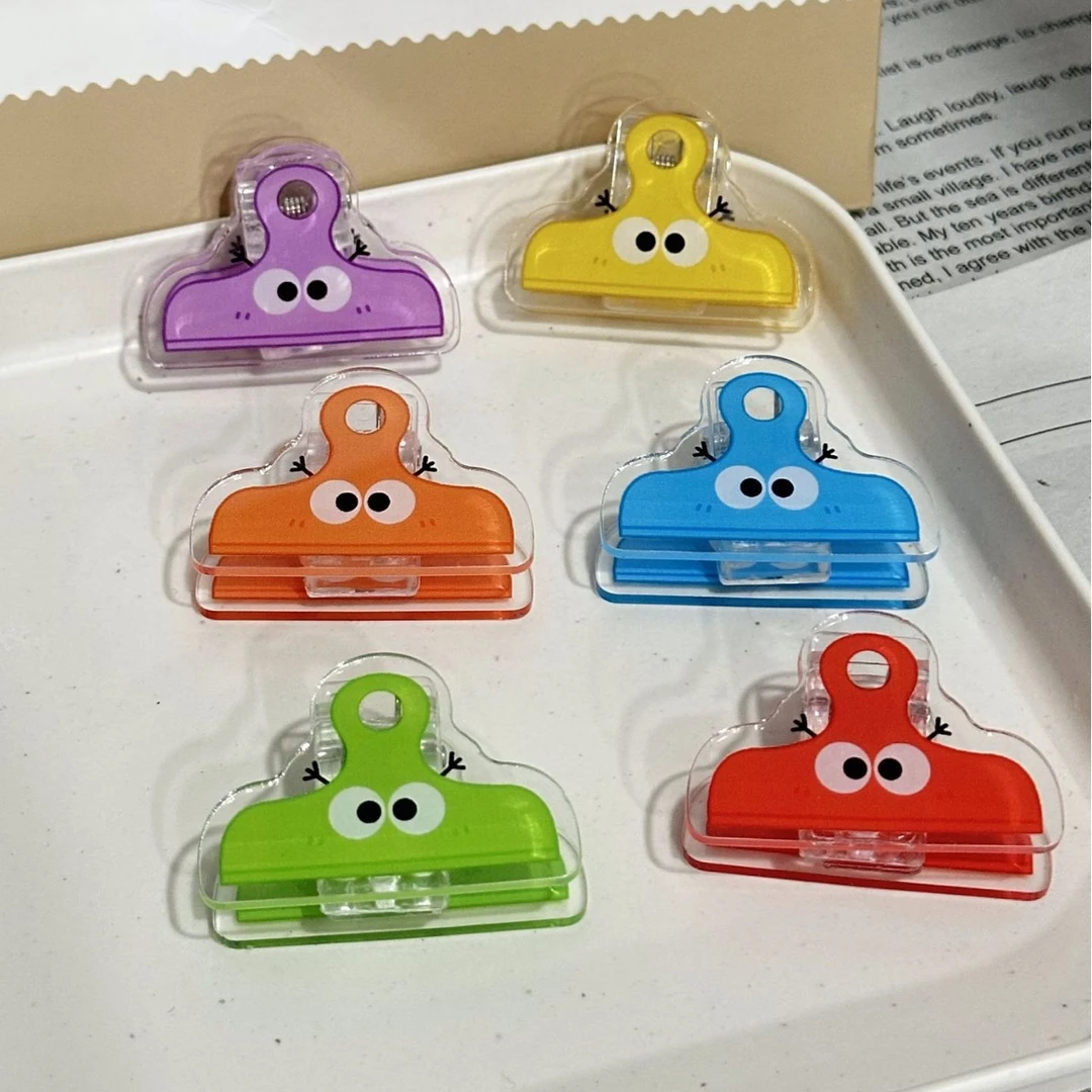 多彩动漫亚克力萌趣小眼睛长尾夹办公文具PP材质票夹文件夹手账书