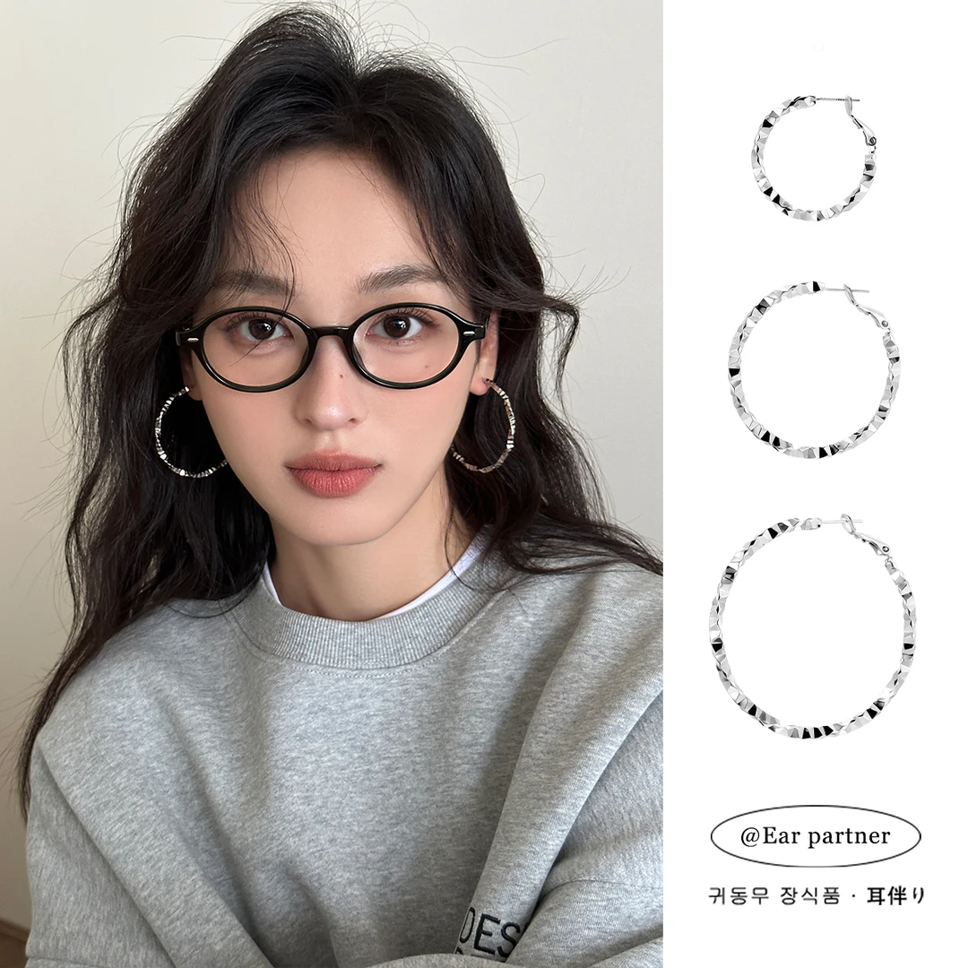 铜合金耳饰 925银针大耳圈高级感素圈耳环圆圈圈轻奢气质夸张耳饰