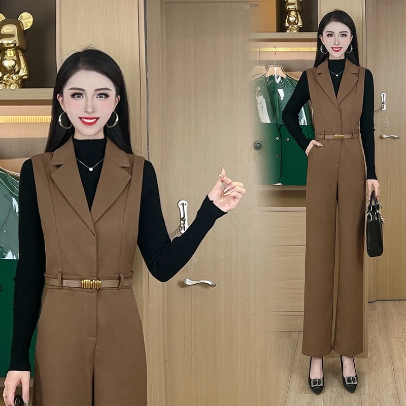 设计师款气质法式轻奢极简主义西装领连体裤女神大牌英伦风#YF12