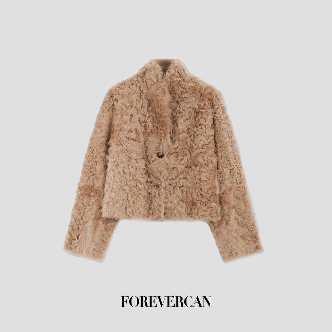 FOREVERCAN“小熊心事”小湖羊皮毛一体短款皮草外套 SC22634