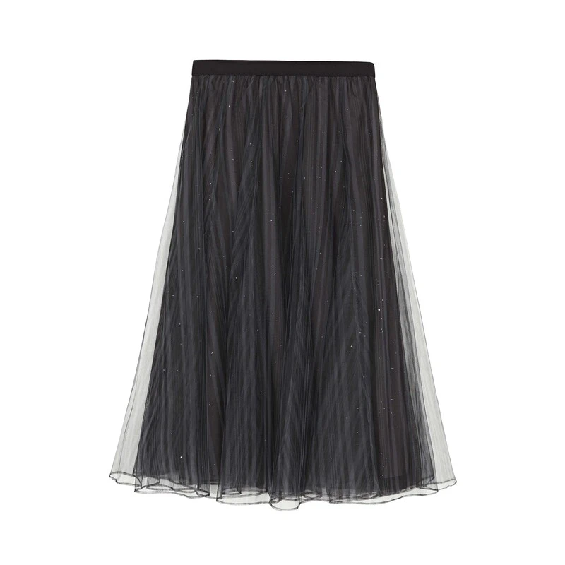 sdeer圣迪奥女装优雅松紧条纹网纱A字伞裙S23281107