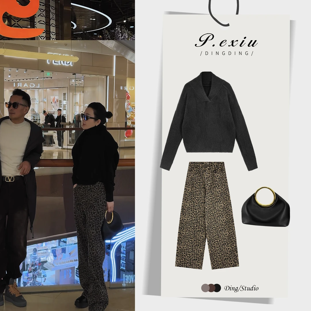 100%棉加厚磨绒豹纹高级感直筒牛仔裤D6738