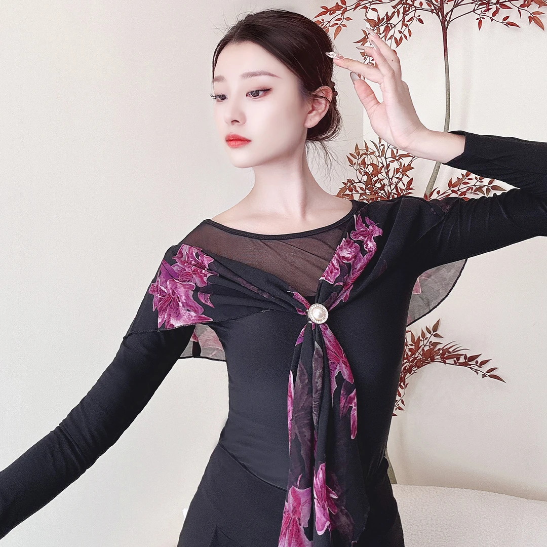 广场舞高级感练功服圆领中袖拉丁舞现代舞舞蹈服