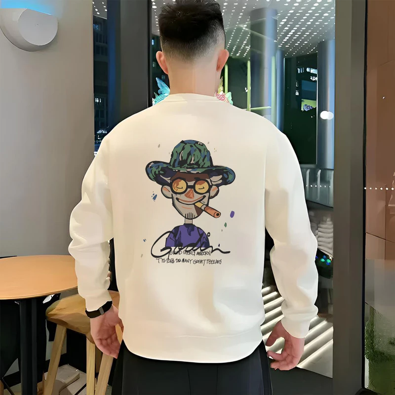 秋冬新款潮流时尚卡通字母印花卫衣男圆领韩版休闲高级感长袖上衣