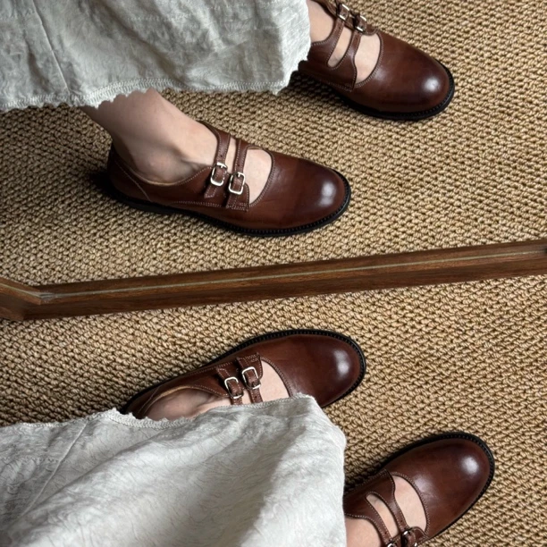 【G&D手工女鞋】马皮双扣玛丽珍植鞣水洗擦色工艺学院英伦风281-6