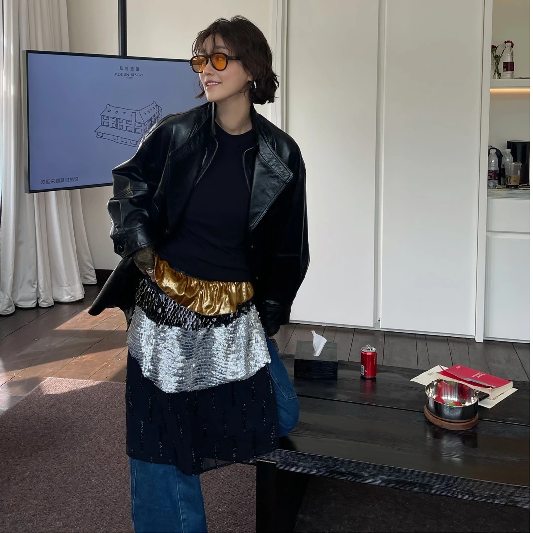 ICEDUST 多材质拼接半裙女25AW秋冬新款叠穿百搭半身裙IINC