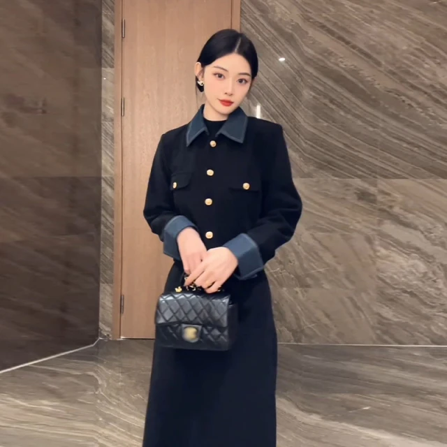 小香赫本风黑色连衣裙子女早春季2025新款小个子搭配一整小黑裙子