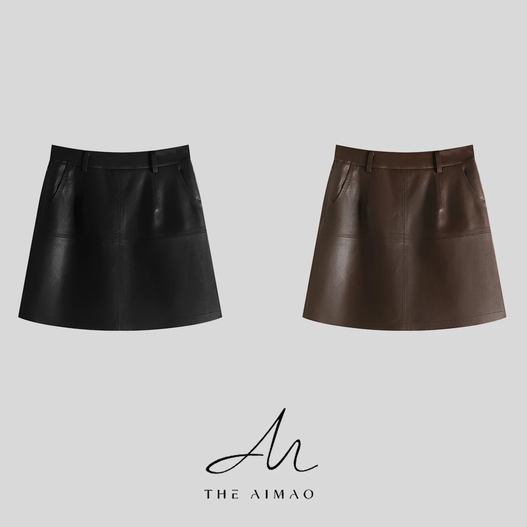 【THE AIMAO】摩登都市“哑光棉质蛋白皮分割裁剪显瘦半身裙XYX83071