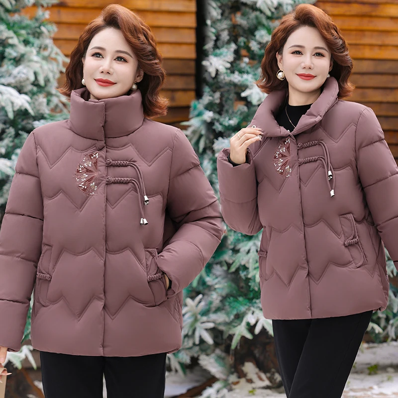 中老年女装冬装新款保暖棉服50多岁小个子妈妈装短款棉袄加厚外套