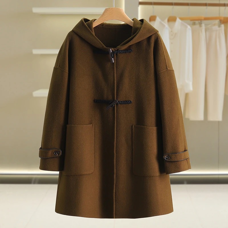 【伍莎-自营】中长款宽松连帽双面呢外套#RXZ48B044