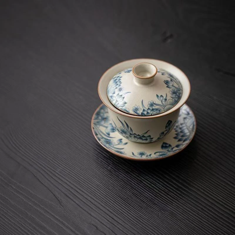 5号150CC汝窑三才盖碗茶悬停家用陶瓷单个高档茶碗功夫茶杯清荷碗