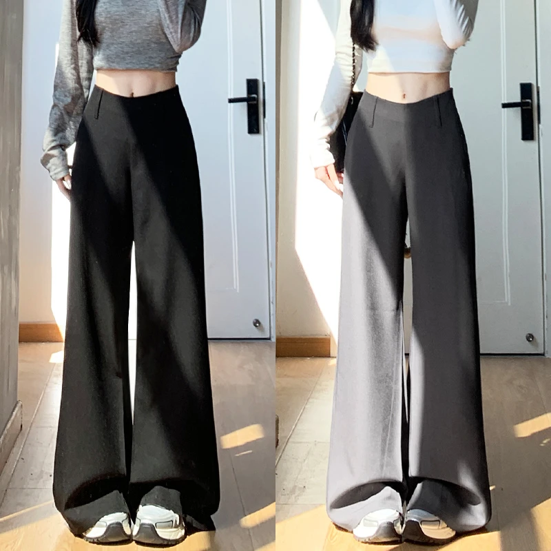 黑色喇叭西装裤女夏季2025新款垂感阔腿裤春秋低腰显瘦微喇马蹄裤