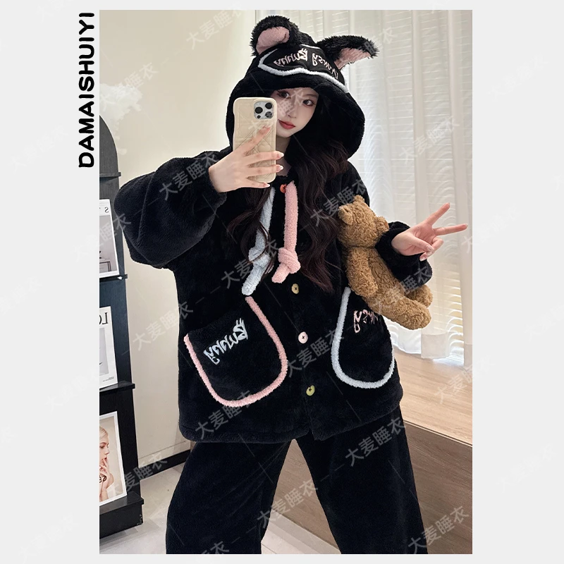 加绒加厚珊瑚绒睡衣女2025冬季爆款保暖套装休闲少女感可外穿