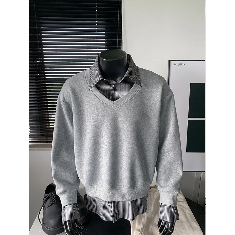 MTVO新款假两件长袖拼接卫衣时尚百搭韩系上衣男装休闲翻领卫衣