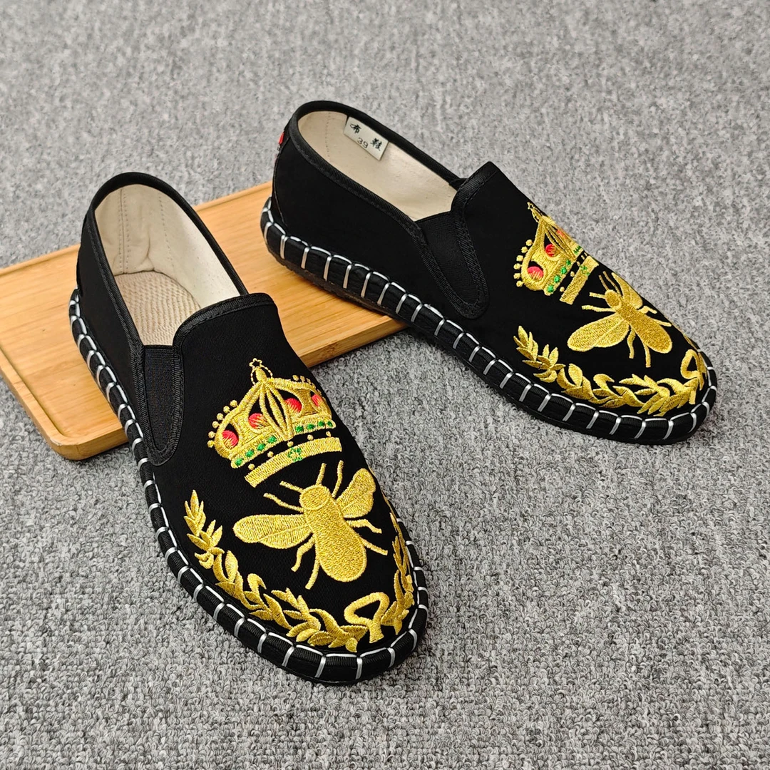 千层底老北京布鞋男刺绣一脚蹬不累脚耐磨透气时尚夏季工作休闲鞋