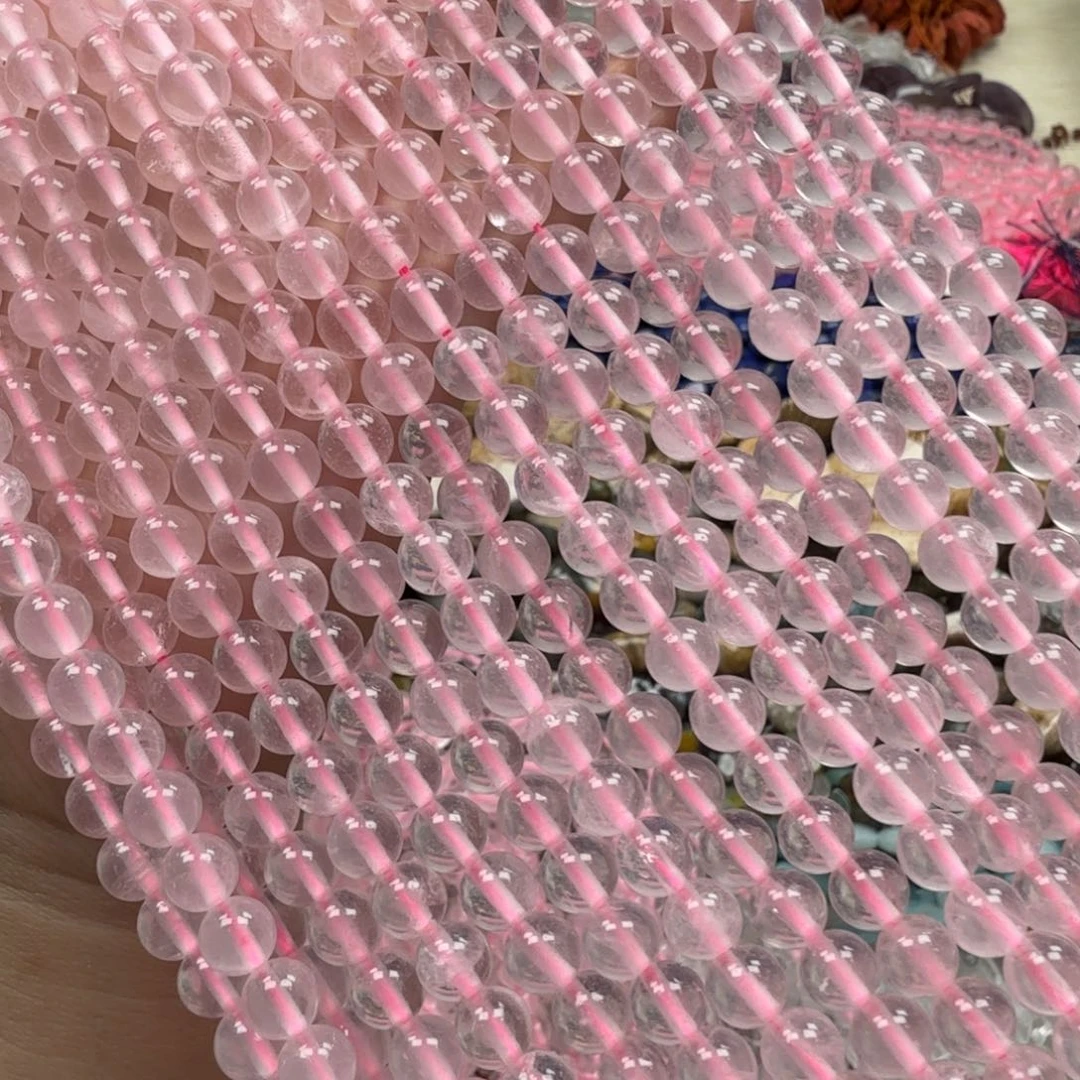 水晶珠宝半成品未镶嵌卡6六芒星粉晶一条