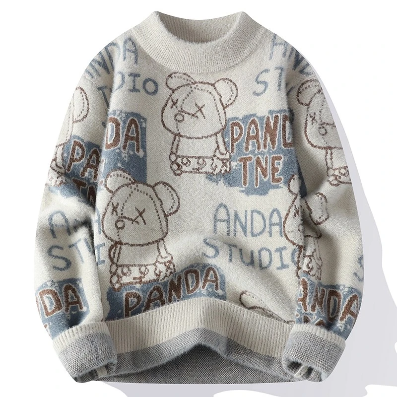 青少年秋冬季水貂绒毛衣男初中高中学生加绒加厚打底衫大童羊绒衫