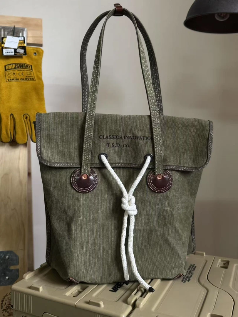 BT8348-重磅赤耳帆布拼皮西贡托特包